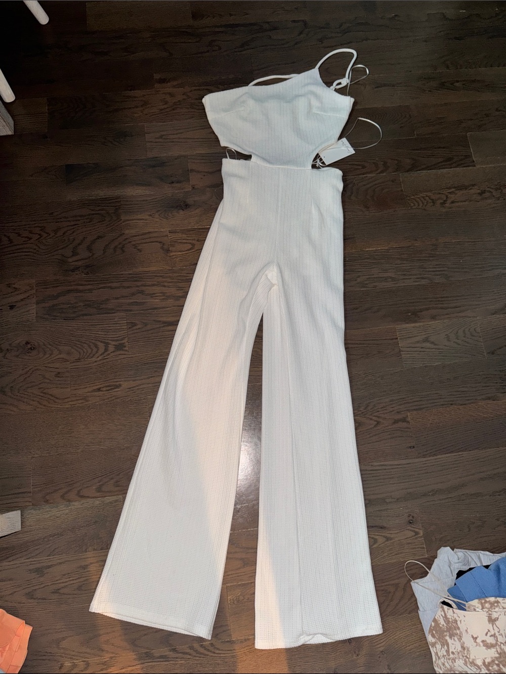 Women’s Ribbed Wide-Leg Jumpsuit in White